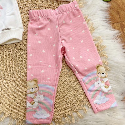 Conj. Casaco Ursinha com Unicórnio e Calça Legging - Off White e Rosa